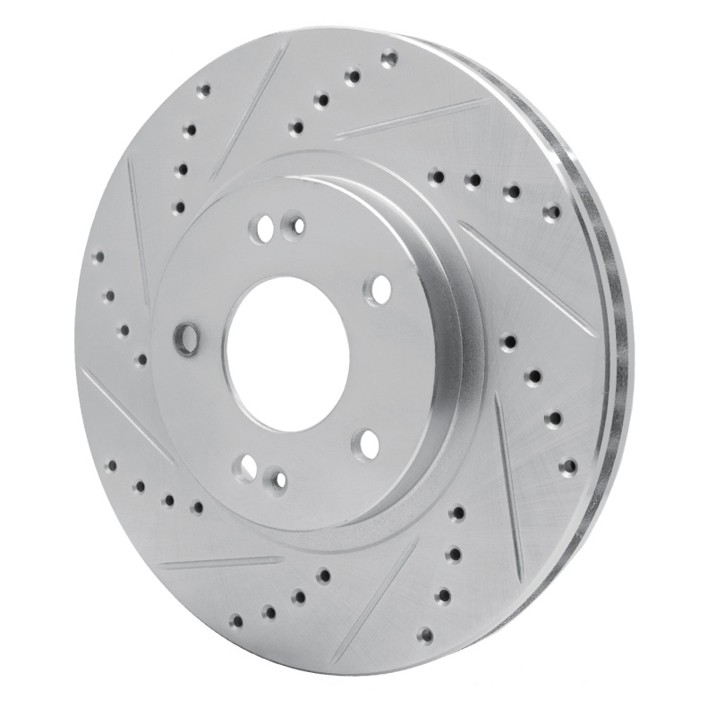 Hyundai Santa Fe Brake Rotor (1) - Front Left - R1 Concepts - Drilled & Slotted - Silver - `01-`06